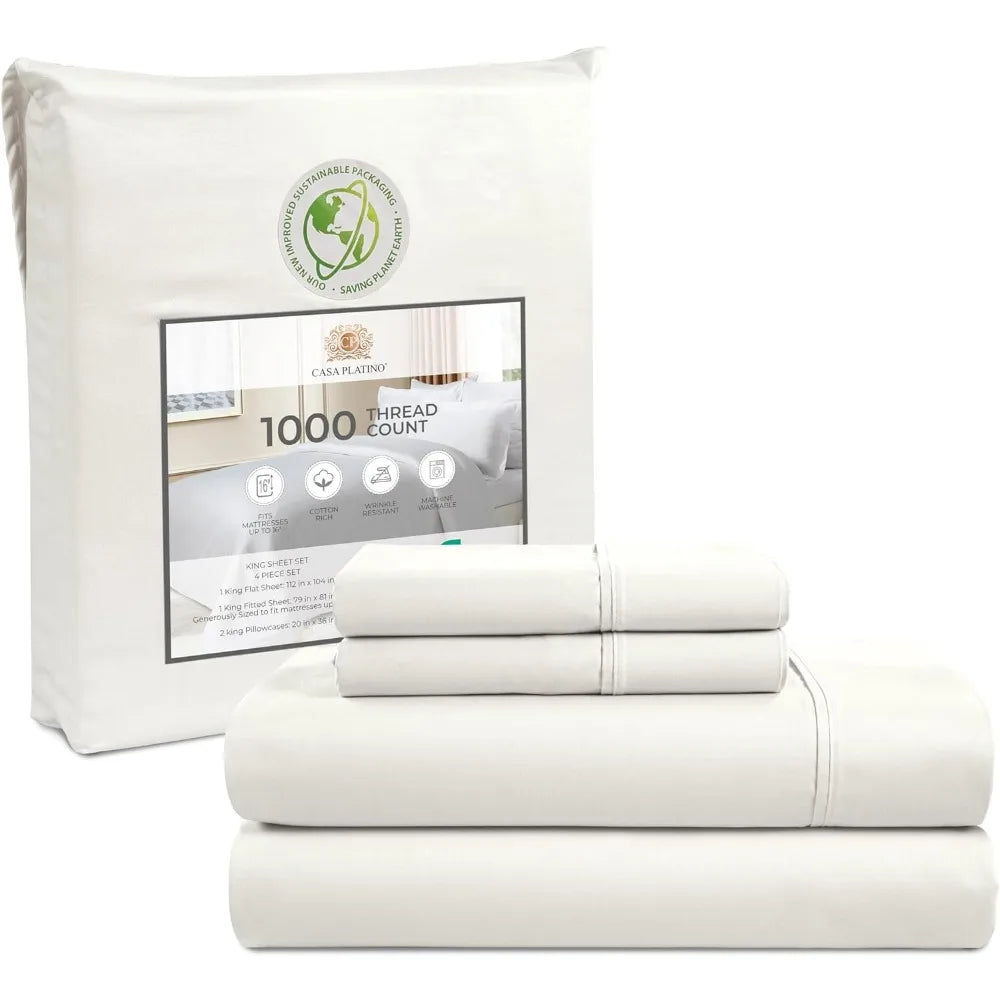 King or Queen Size Sheets 1000 Thread Count, 4 Piece Set