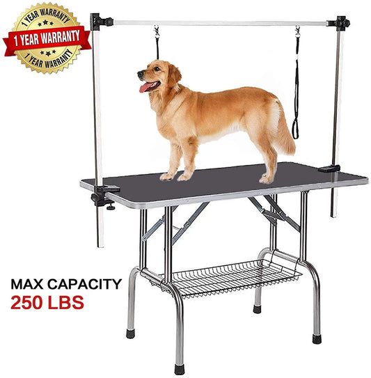 36"/46" Professional Dog/Pet Grooming Table, Adjustable Heavy Duty Portable w/Arm & Noose & Mesh Tray