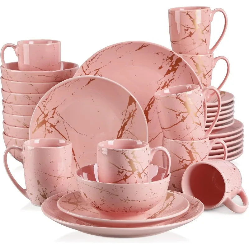 Dinnerware set , Porcelain, 16 Piece Gold Splash Glaze