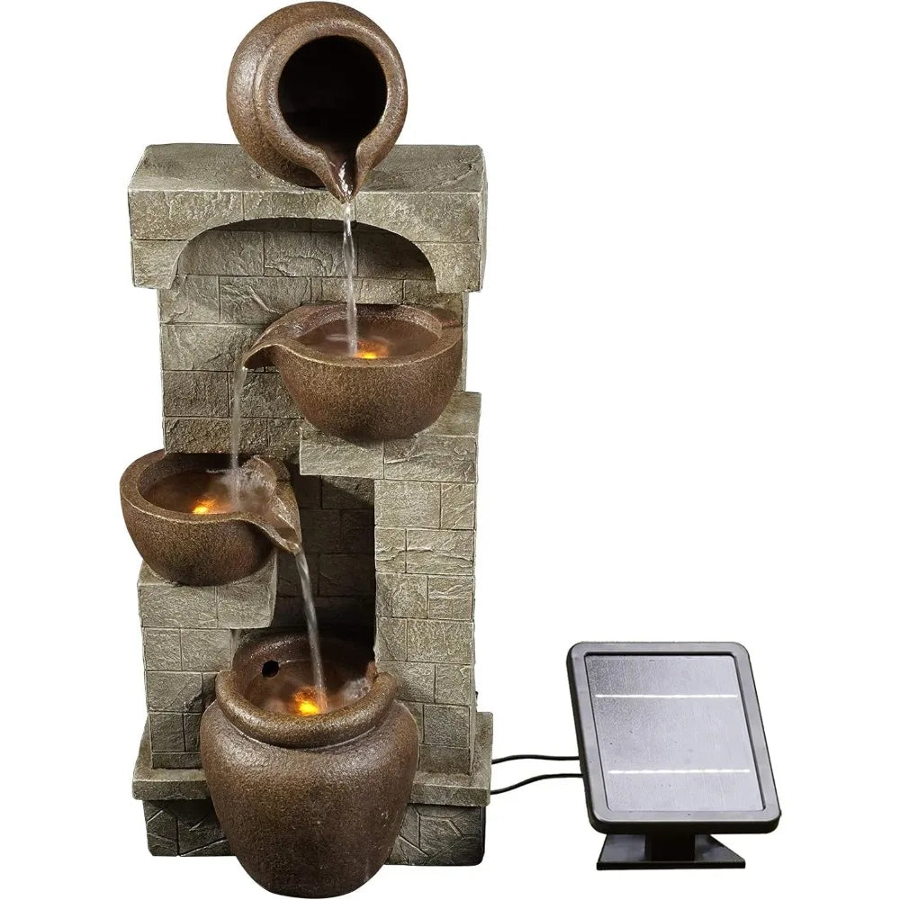 LED Outdoor Water Fountain, Cascading Bowls, Stacked Stones - Good Bargain Finds