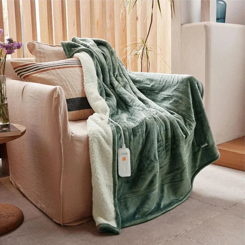 Electric Throw 50''X60''-Soft Silky Plush Electric Blanket. 4 Heating Level & 3 Hour Auto Off