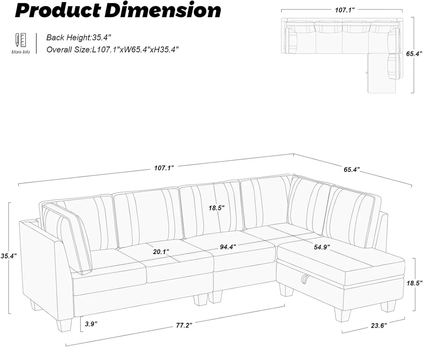 Velvet Reversible Sectional Sofa, Storage Ottoman, Cream