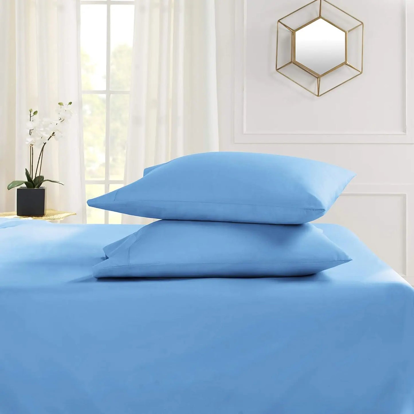 Size - Double Brushed Microfiber Queen Size Sheets - Hotel Luxury Calm Blue, 4 Corner Elastic Straps