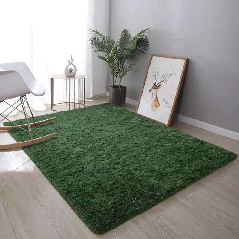 Indoor Plush Dark Green Rugs, Non-Slip - Good Bargain Finds