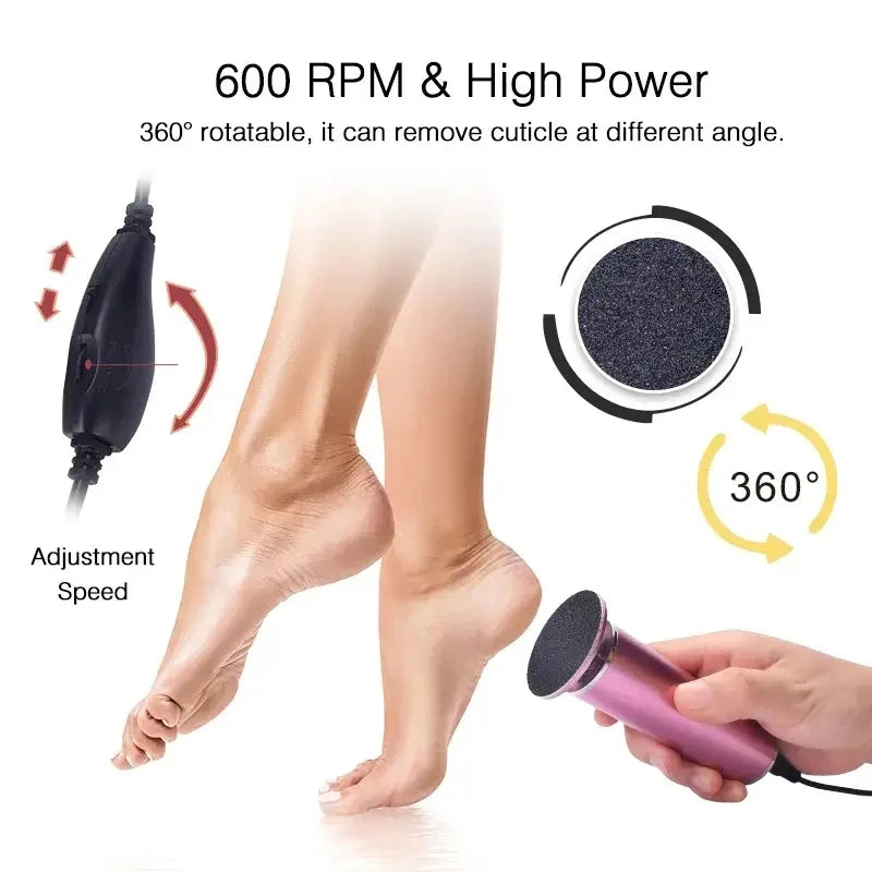 Electronic foot file pedicure sander,removes dead skin, electric callus remover with 60pcs replacement sandpaper disc