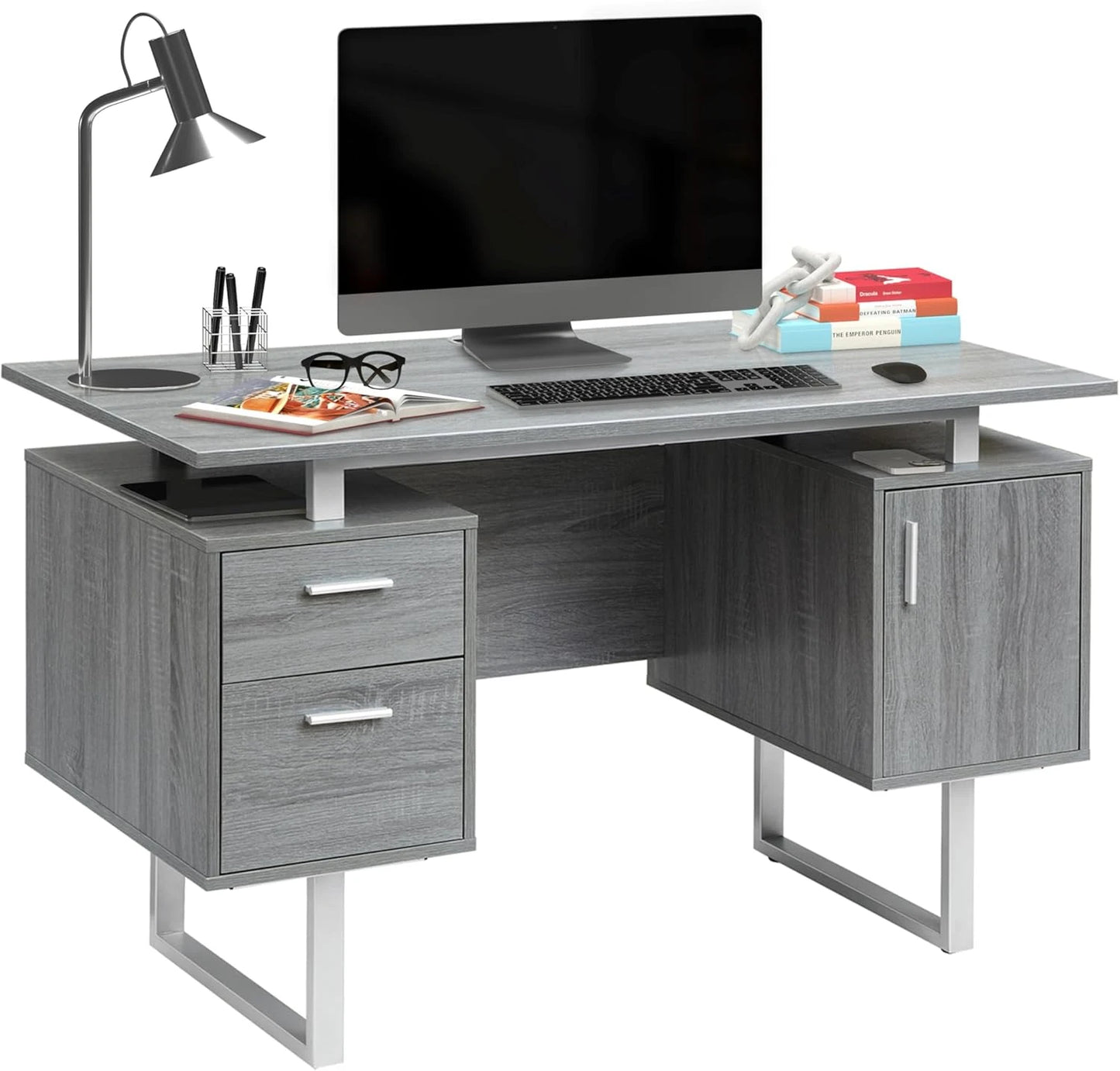 Computer table Modern Office Desk, Storage Gray