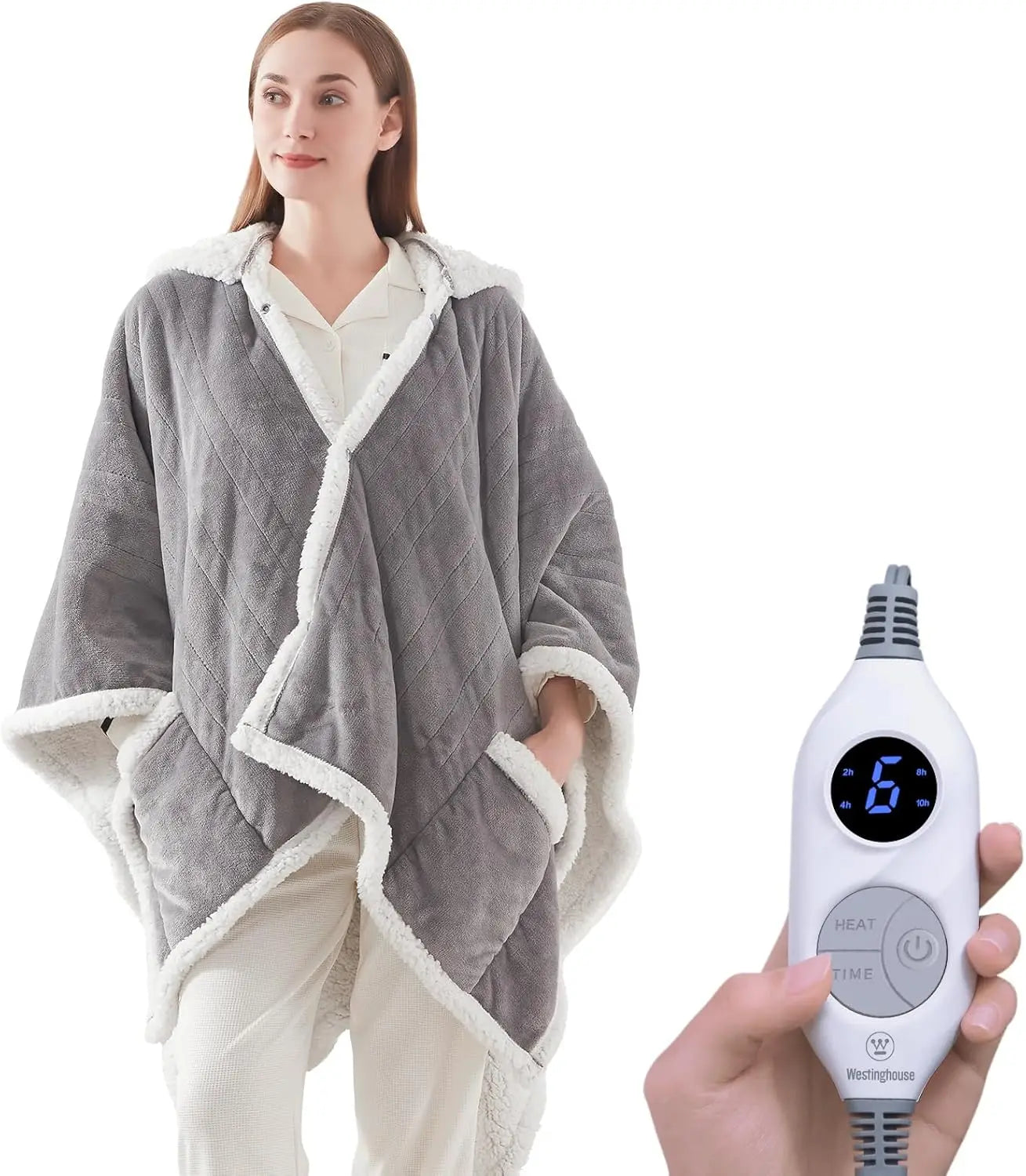 Electric Snuggle Throw Blankets, with Foot Pocket, Wearable Heated Throw with Sleeves, 6 Heating Levels & 2 to 10 Hours Heating