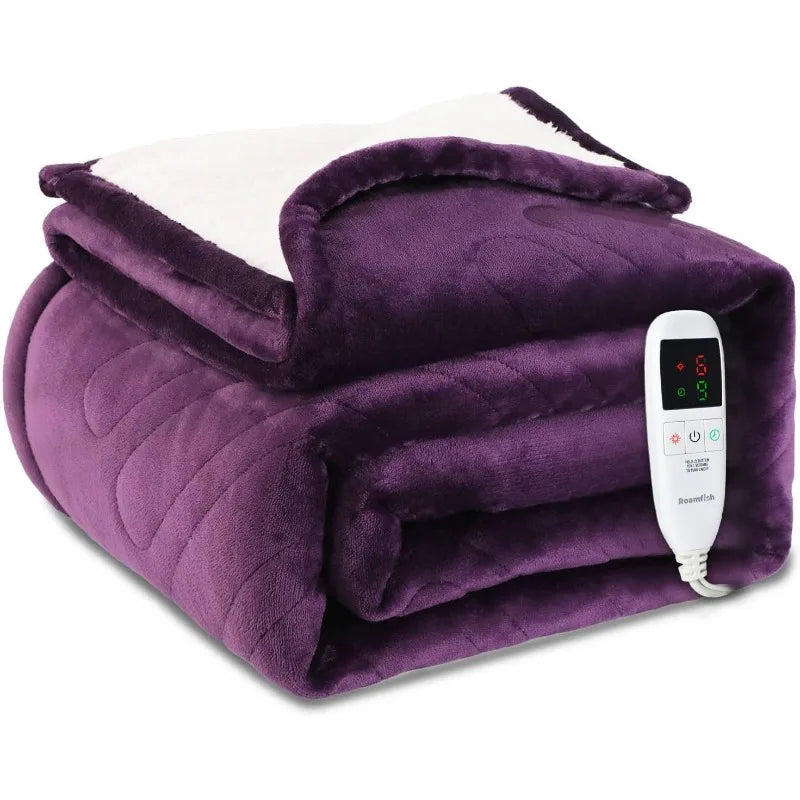 Electric Blanket Purple Heated Throw - 50"×60" Super Soft Flannel Sherpa with 6 Heating Levels