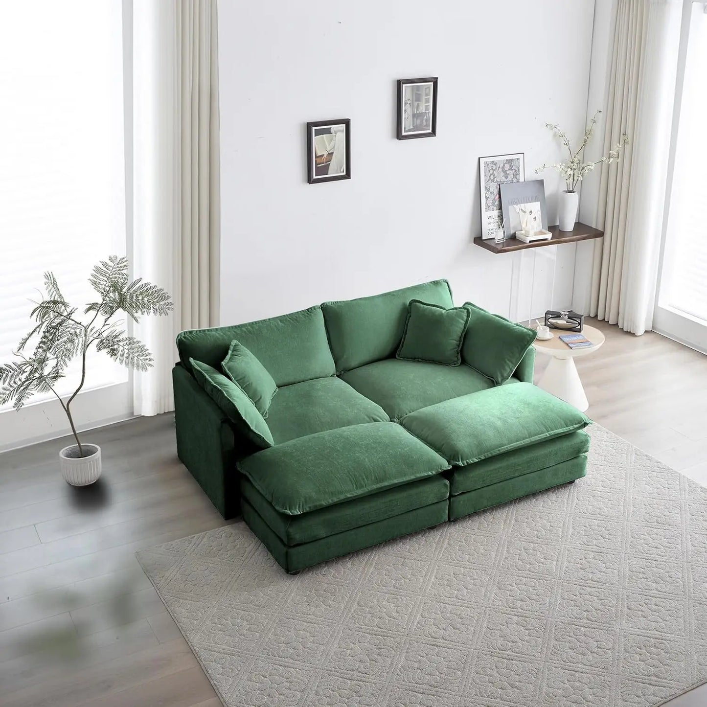 Modern Love Seat 2-Seater Sofa Couch, 2 Pillows,76.7” W Green