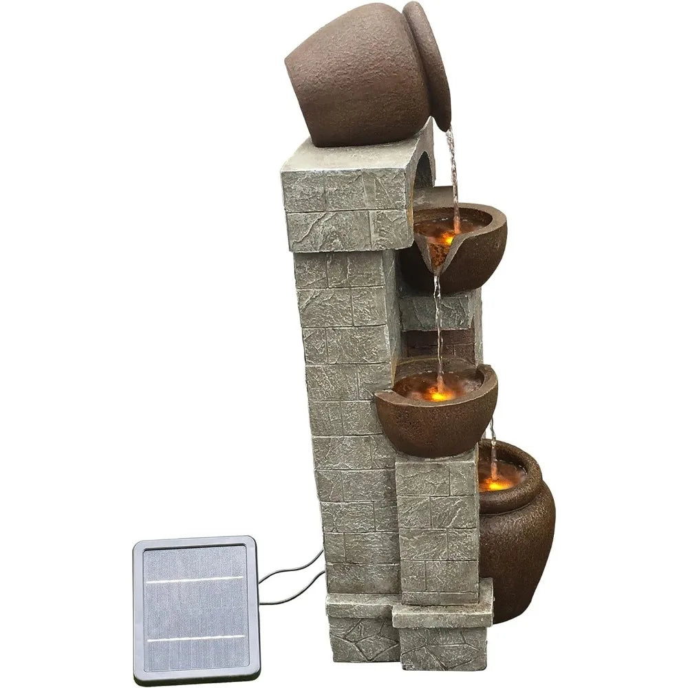 LED Outdoor Water Fountain, Cascading Bowls, Stacked Stones - Good Bargain Finds