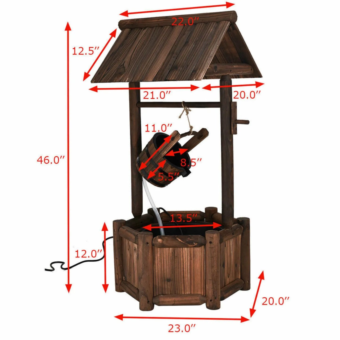 Wishing Well, Water Fountain, Wooden Electric Backyard Pump, Outdoor