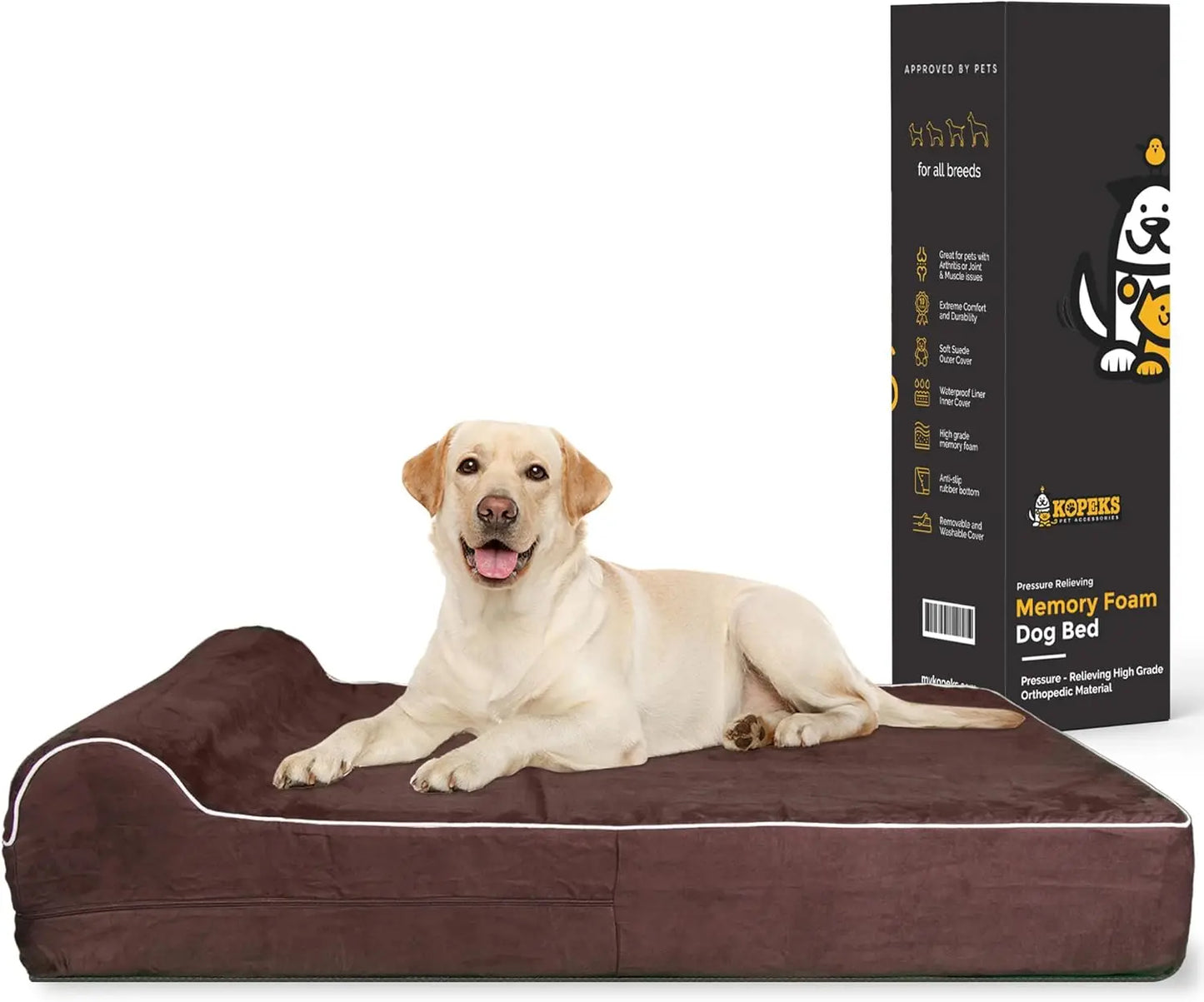 US Jumbo Orthopedic - 7-inch Thick Memory Foam Pet Bed with Pillow - Removable Cover, Anti-Slip Bottom - Free Waterproof Liner