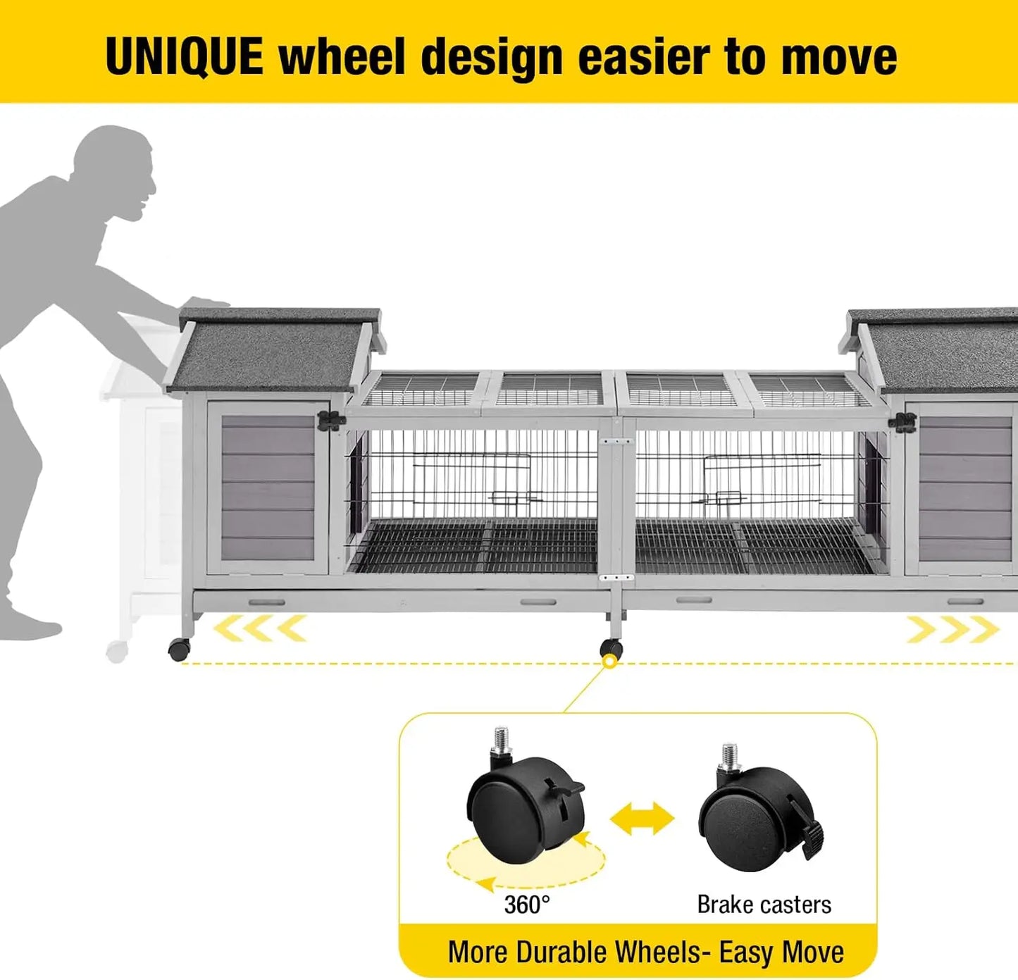 Rabbit/Guinea Pig Cage,  Double House Run, Indoor Outdoor. Deeper No Leak Trays. Wheels