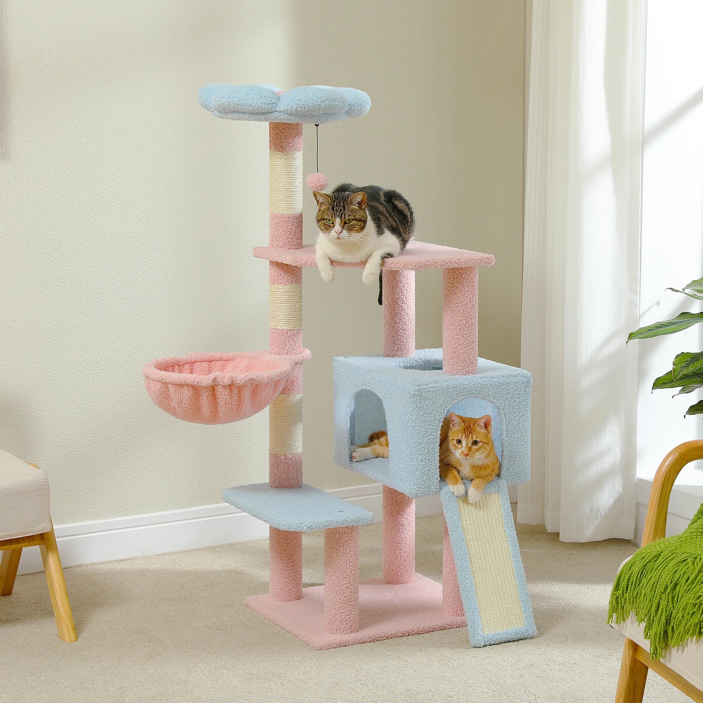 Multi-Level Cat Tower, Sisal Covered Scratching Posts, Condo for Indoor