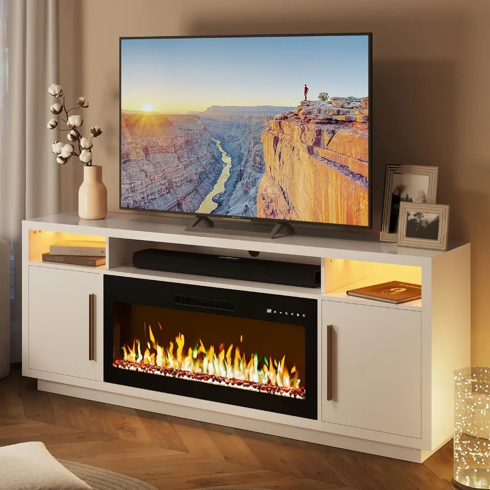 70" TV Stand, 36" Electric Fireplace Heater, Storage Cabinet