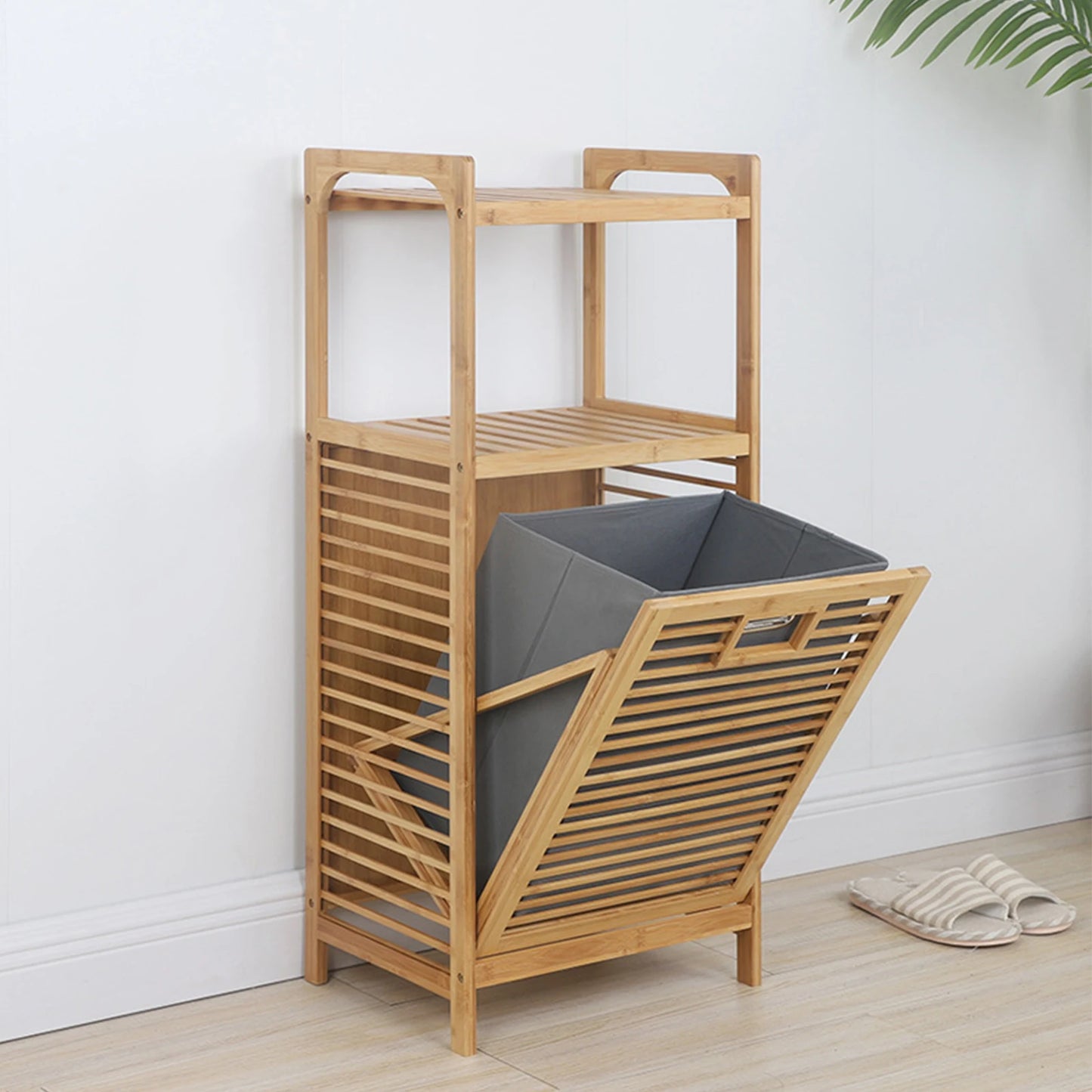 Bamboo Laundry Basket, with Laundry Shelves