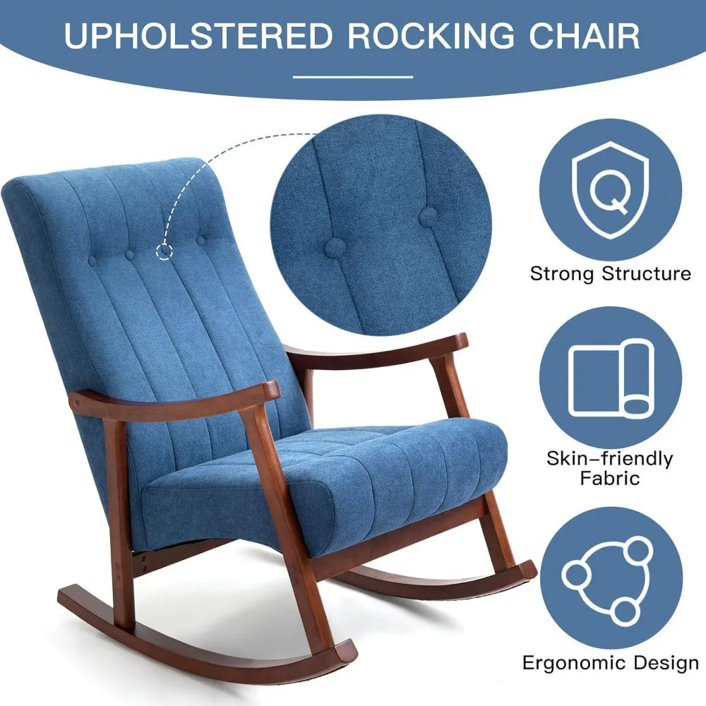 Upholstered Rocking Chair with Fabric Padded Seat,Solid Wood