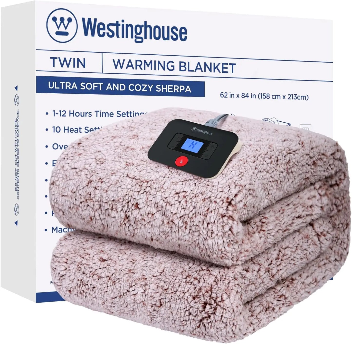 Electric Blanket Queen Size, Soft Plush Sherpa, 10 Heating Levels & 1-12 Hours Auto-Off