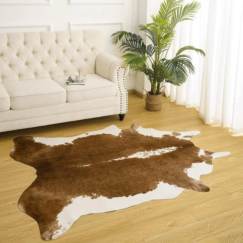 Faux Cowhide Print Rug 4.6 x 5.2 Feet, Durable