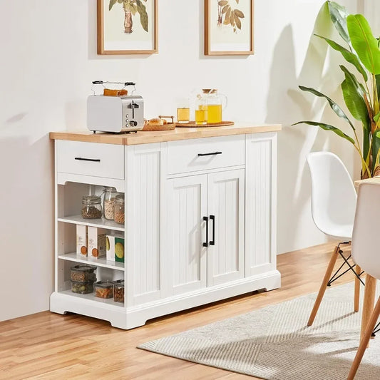 Rolling Kitchen Island Cart, 3 Drawers, Open Shelves, Inner Adjustable Shelves