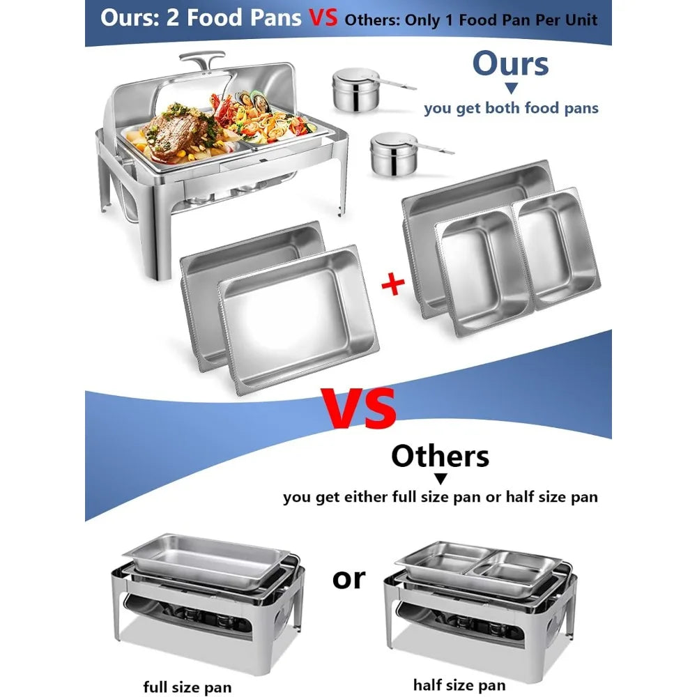 Rectangular Roll Top Chafing Dish Buffet Set, 1 Full Size & 2 Halfs