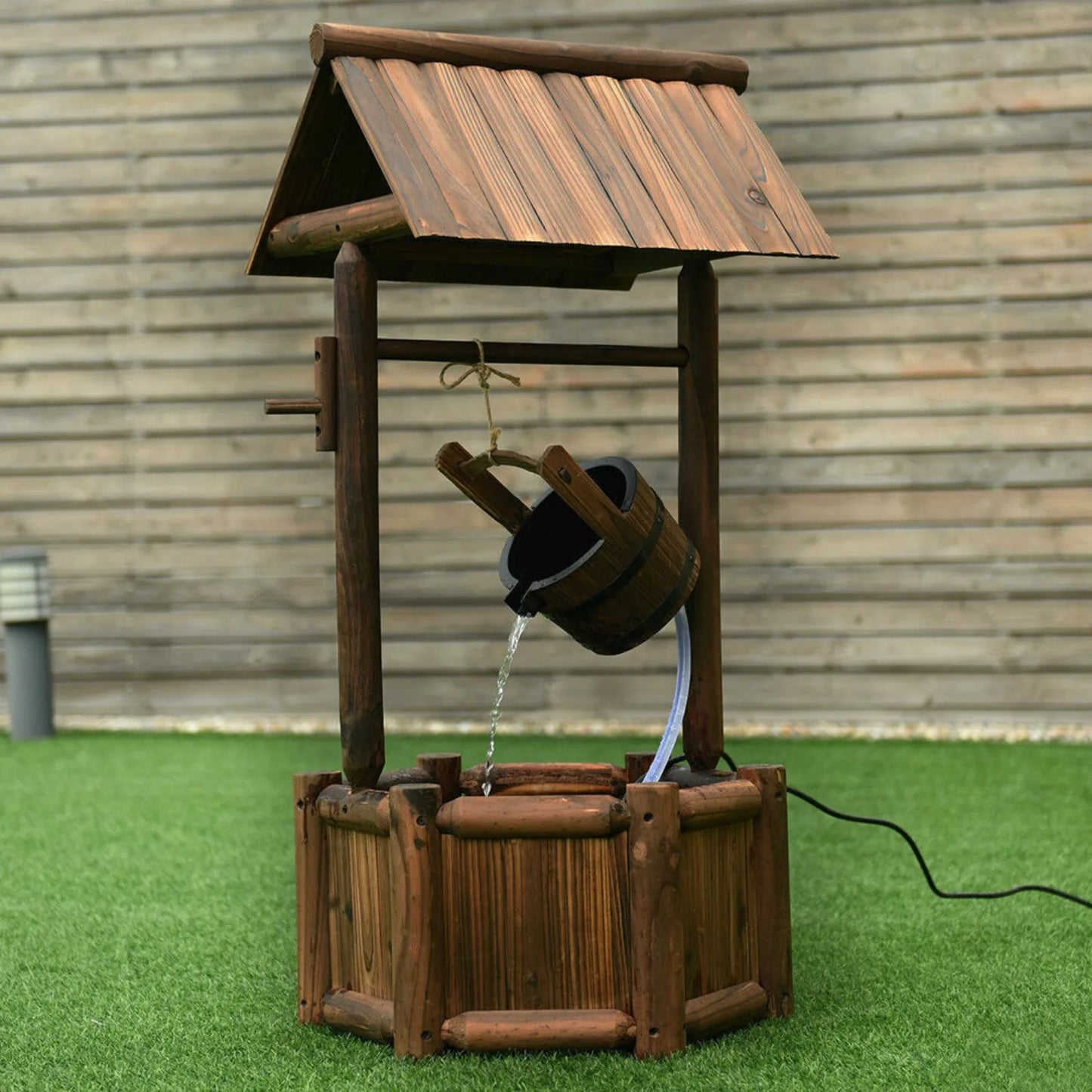 Wishing Well, Water Fountain, Wooden Electric Backyard Pump, Outdoor