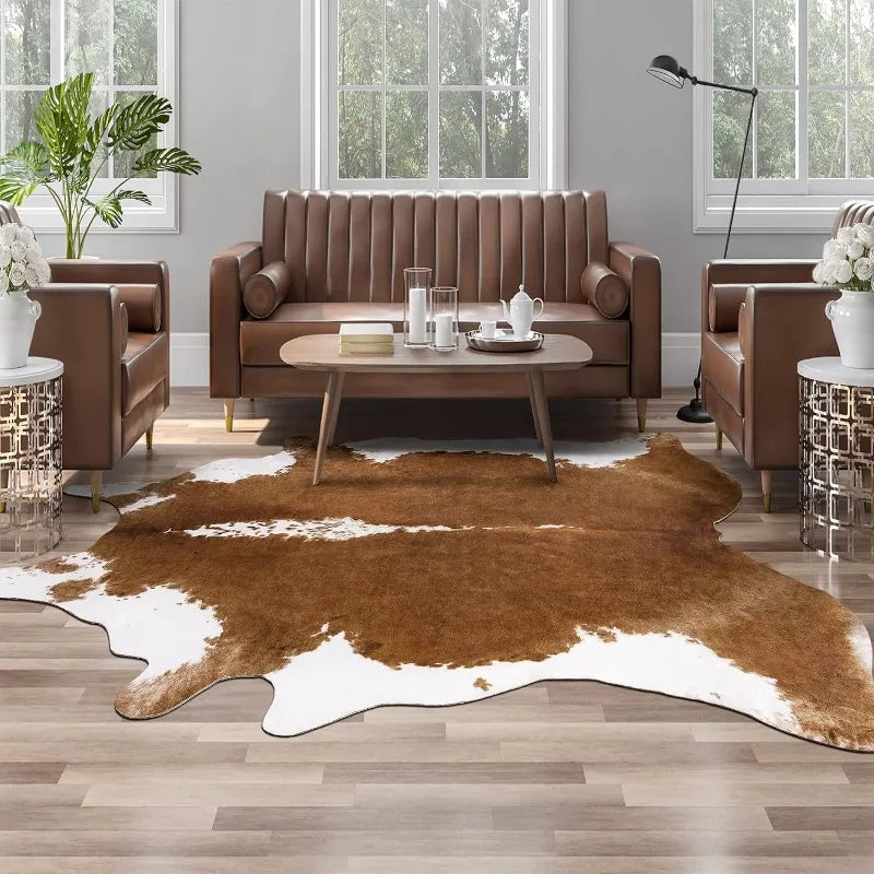 Faux Cowhide Print Rug 4.6 x 5.2 Feet, Durable