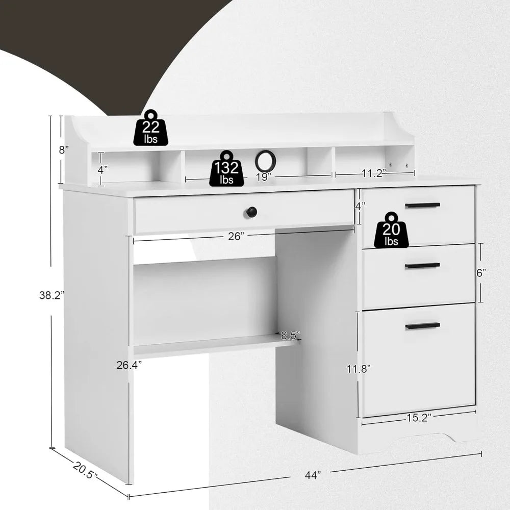 Computer Desk, 4 Drawers, 44 Inch, Monitor Stand