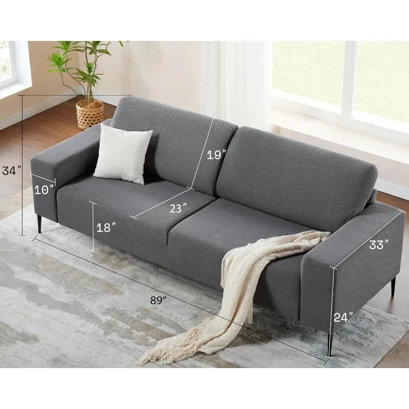 89 Inch Sofa, Oversized Sofa-Modern, Corduroy, 3 Seater Sectional Sofa