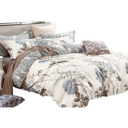 Daisy Silhouette Reversible Floral Print 3-Piece 100% Cotton Bedding Set: Duvet Cover and Two Pillow Shams