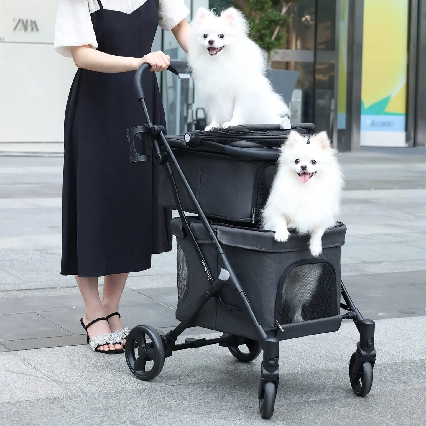 Double Pet Stroller for 2 Small Dogs or Cats Lightweight, Detachable Carrier for Travel Camp