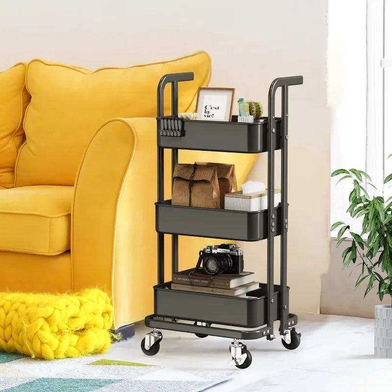 Foldable Rolling , Metal Utility Cart, Lockable Wheels