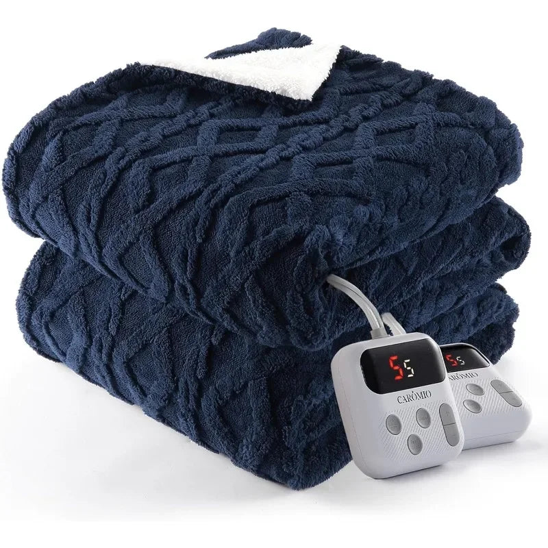 Thick Tufted Sherpa Electric Blanket Throw with 10 Heating Levels, 10 Time Settings