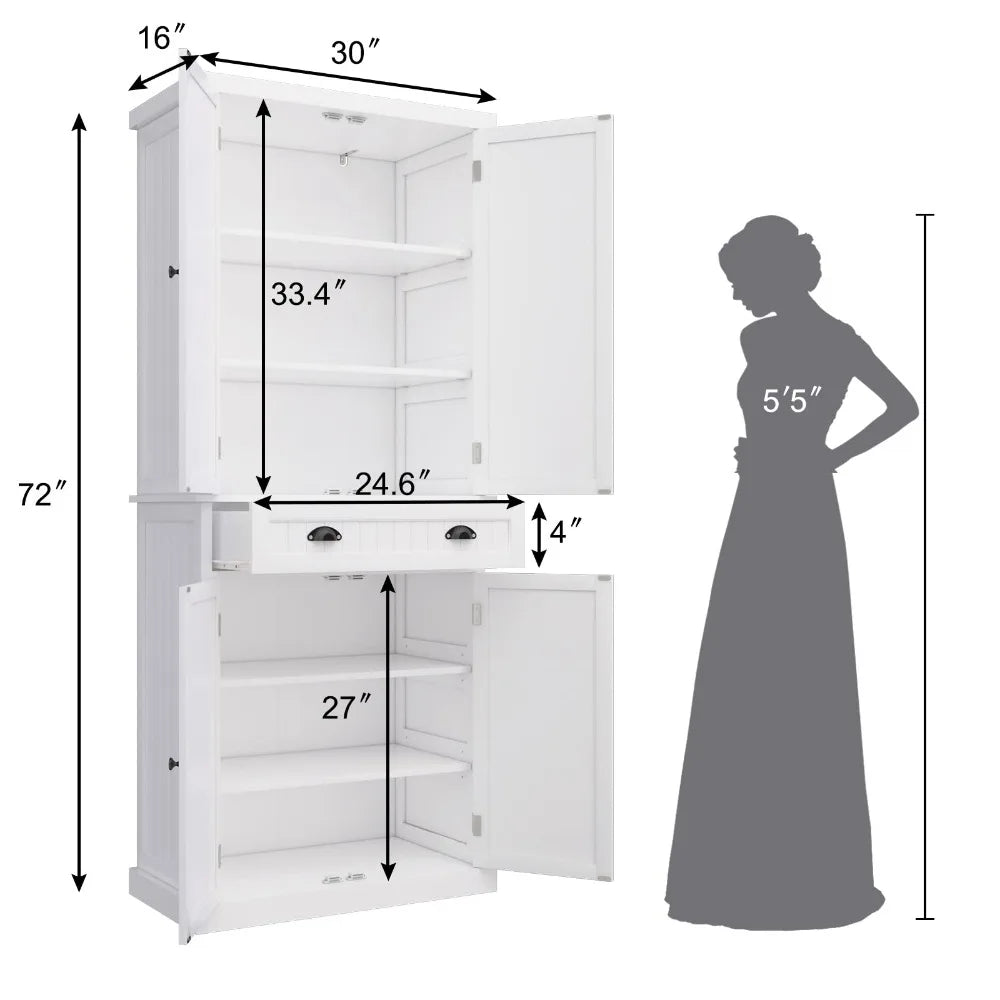 Kitchen Pantry Storage, Drawer, Adjustable Shelves, White - Good Bargain Finds