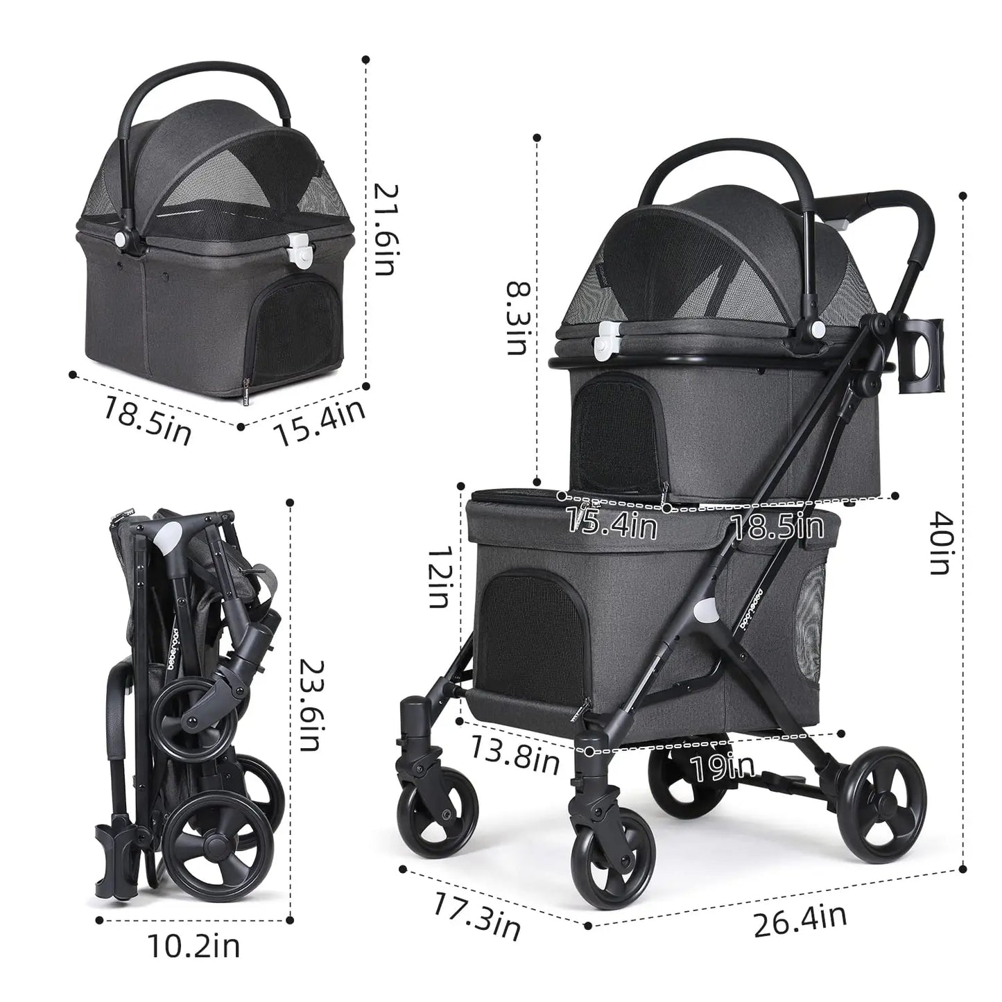 Double Pet Stroller for 2 Small Dogs or Cats Lightweight, Detachable Carrier for Travel Camp