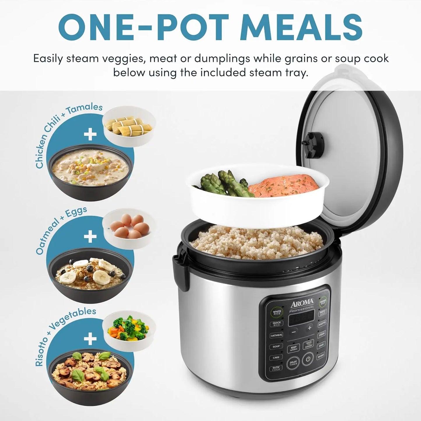 Cooker, Sauté, Slow Cook, Steam, Stew, Oatmeal, Risotto, Soup, 20 Cup 10 Cup uncooked, Stainless Steel