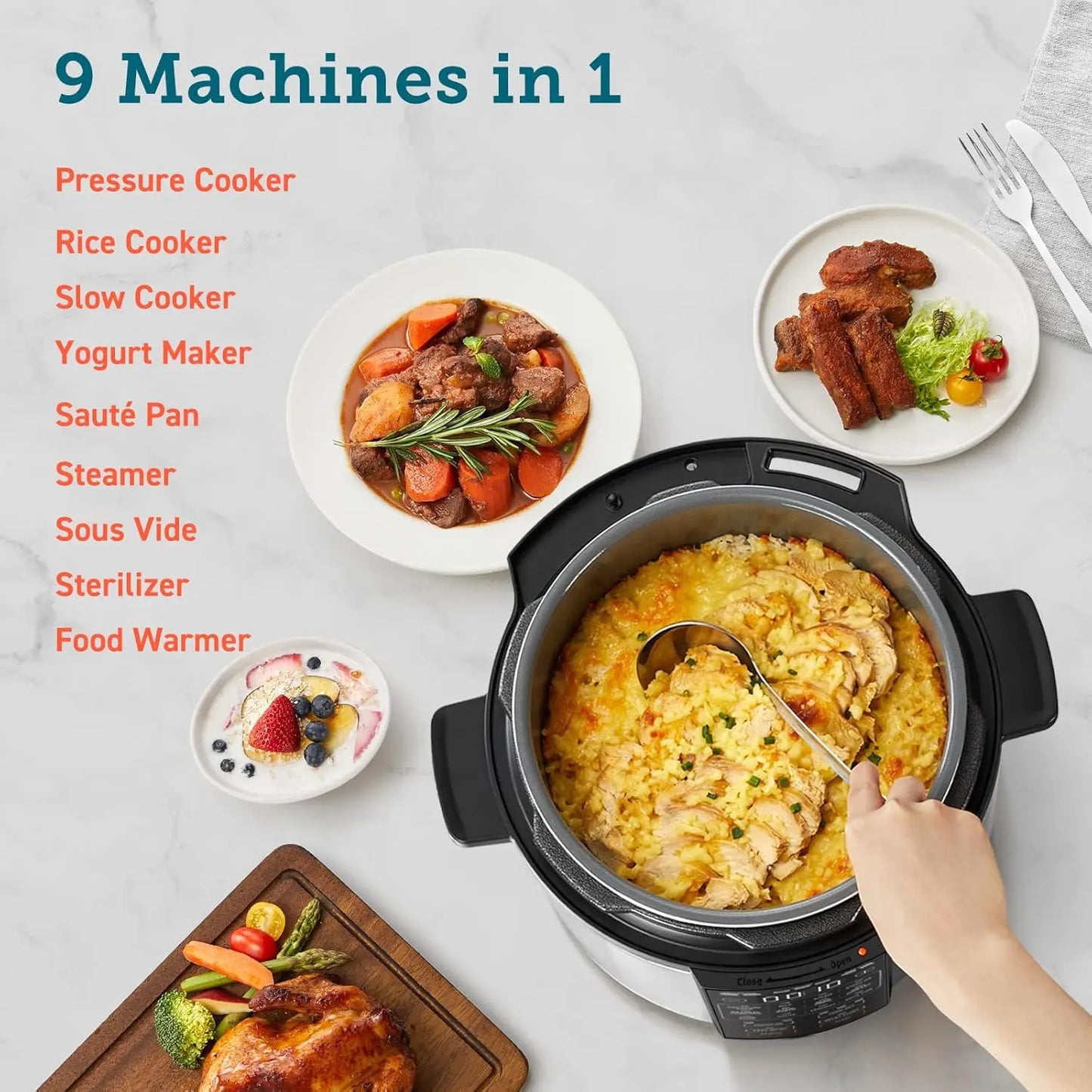 Electric Pressure, 6 qt, 9-in-1 Instant Multi Cooker, Safer Venting Design