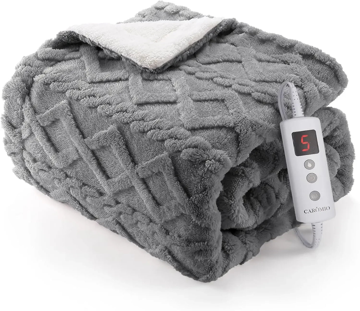 Thick Tufted Sherpa Electric Blanket Throw with 10 Heating Levels, 10 Time Settings