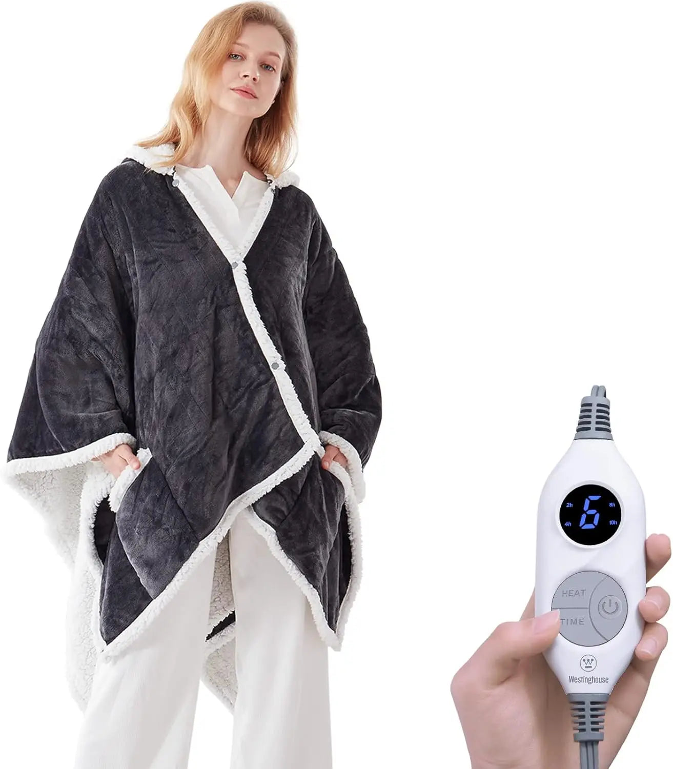 Electric Snuggle Throw Blankets, with Foot Pocket, Wearable Heated Throw with Sleeves, 6 Heating Levels & 2 to 10 Hours Heating