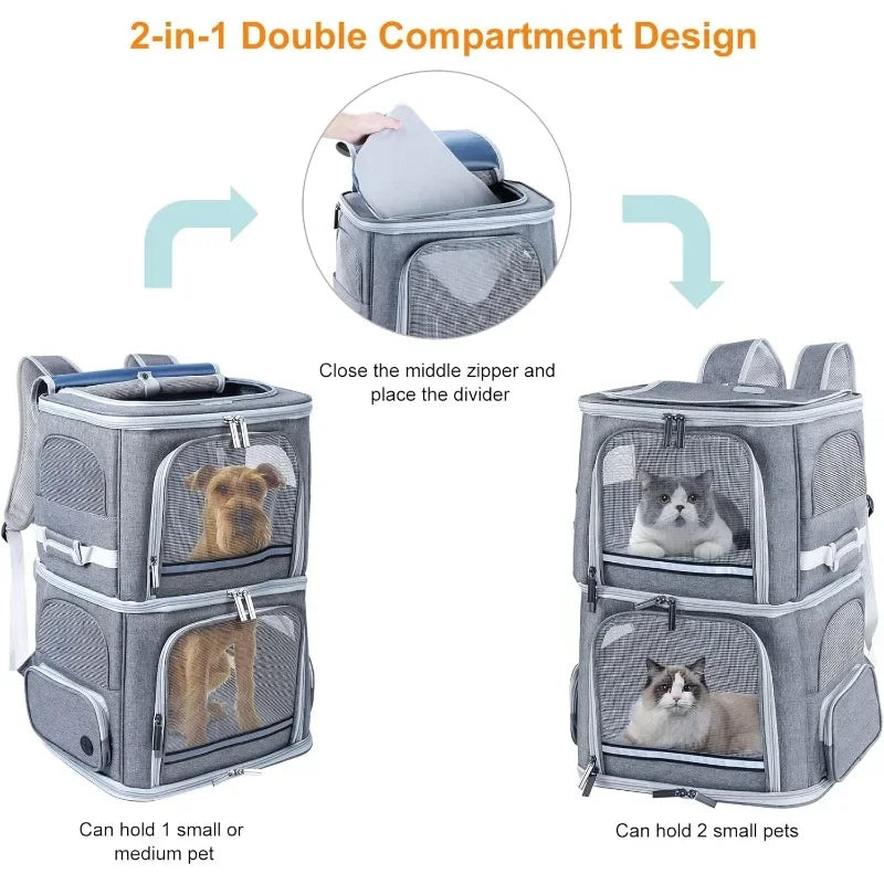 Double Cat Carrier, Dog Backpack Carriers ,small Dogs, Double Compartment