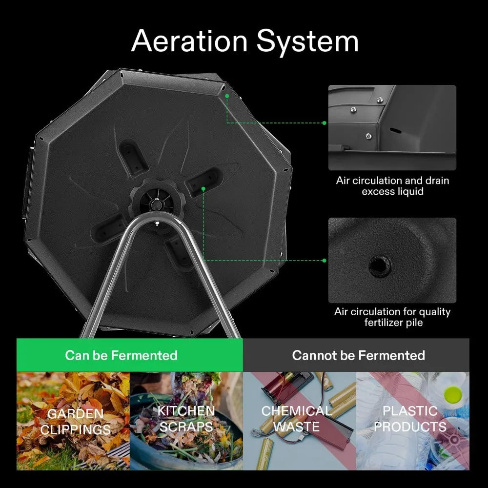 Outdoor Tumbling Composter Dual Rotating Batch Compost Bin, 43 Gallon  Door