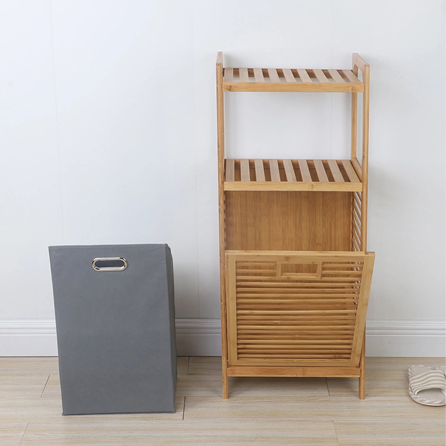 Bamboo Laundry Basket, with Laundry Shelves