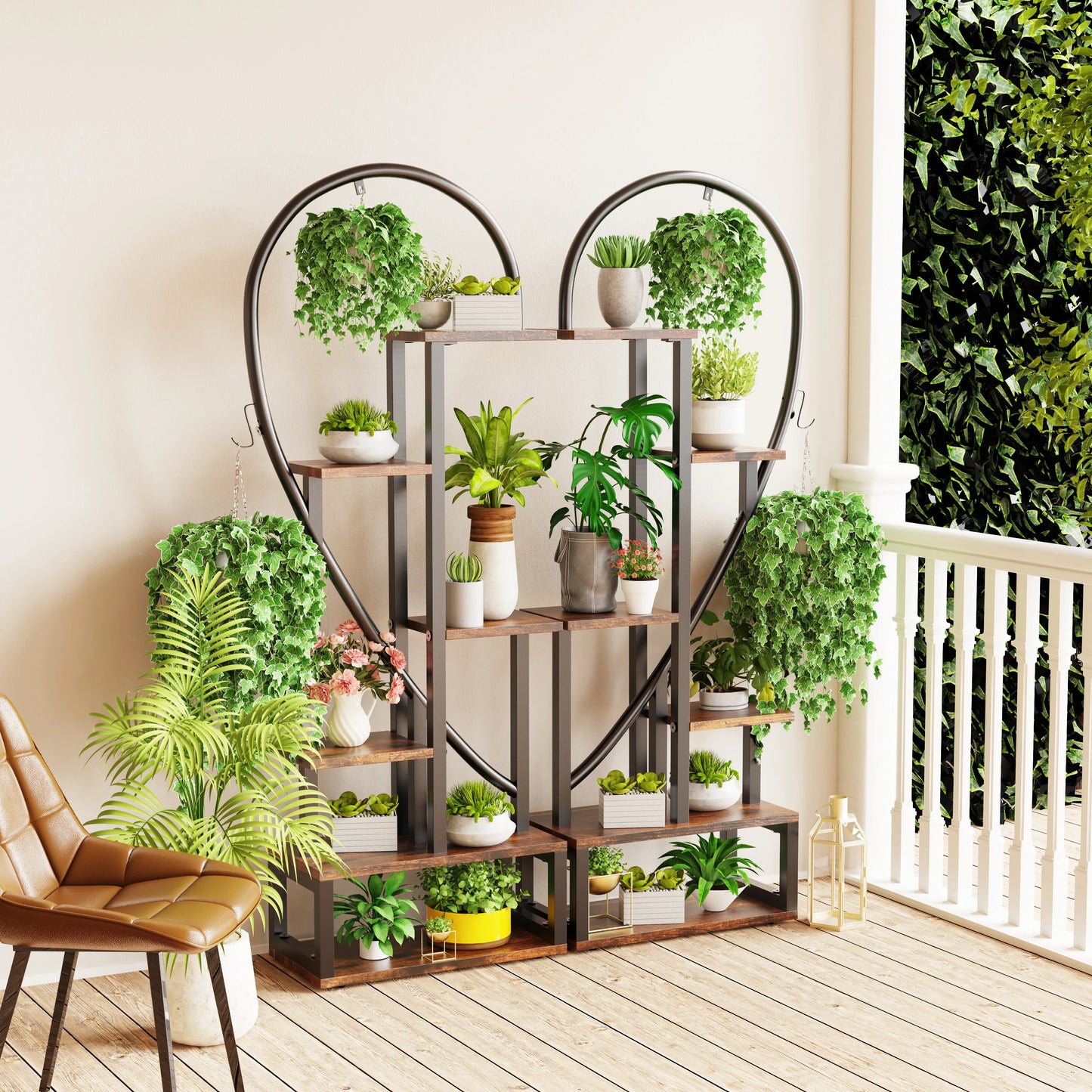 6 Tier Metal Plant Stand, Half Heart, Indoor Plants,  Black