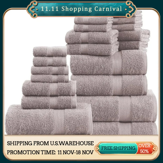 24 Pcs Towels Set, Microfiber Luxury Bath Towels, 2 Bath Sheets, 4 Bath Towels, 6 Hand Towels, 8 Washcloths, 4 Fingertip Towels