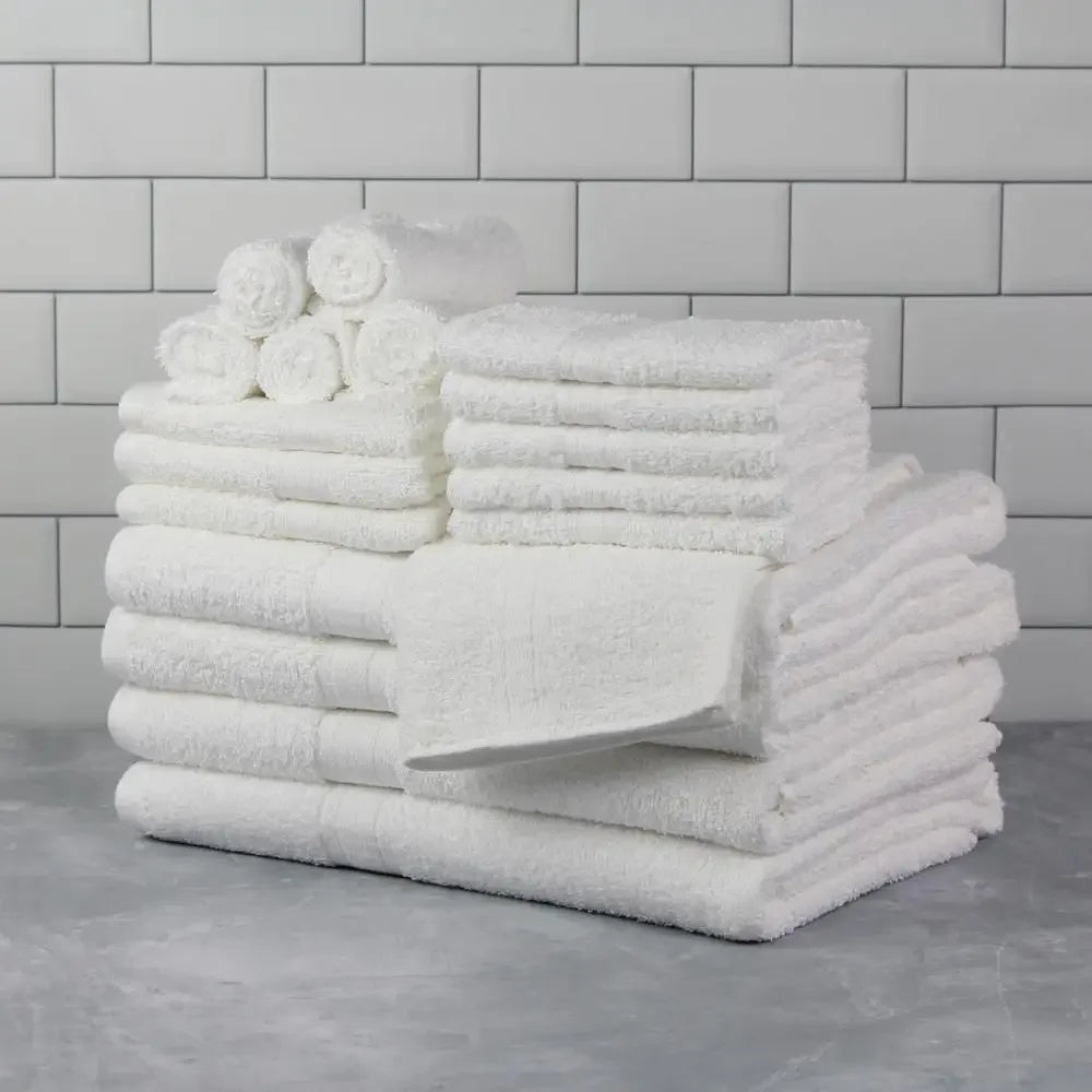 Soft Absorbent 18-Piece White Bath Towel Set, Cotton