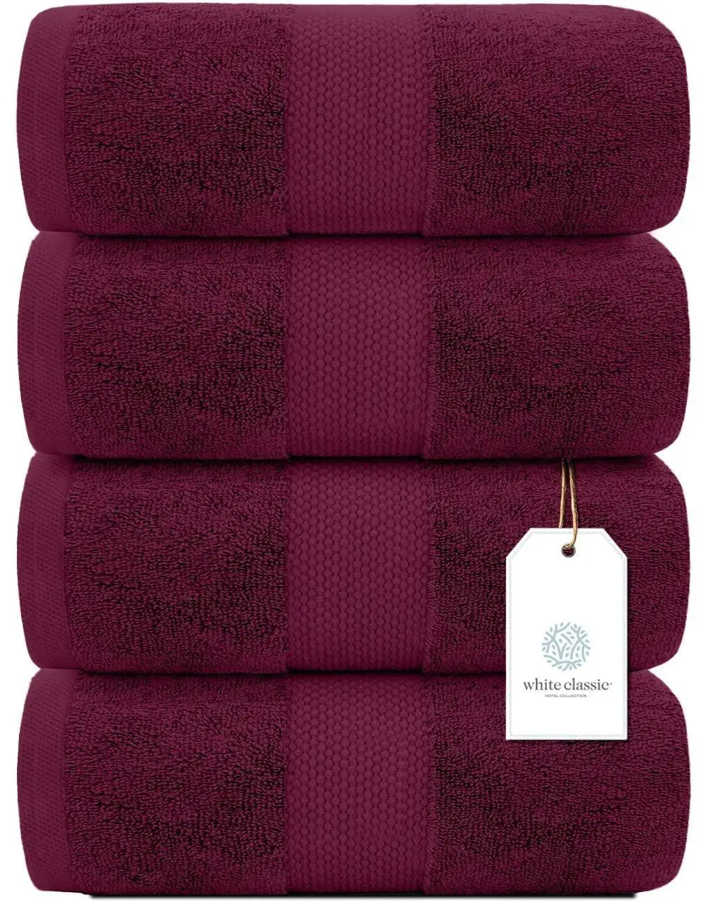 Highly Absorbent Large plush Set of 4 Ultra Soft 700 GSM Cotton Quick Dry Bath Towels Luxury 27x54 inch Wine Red