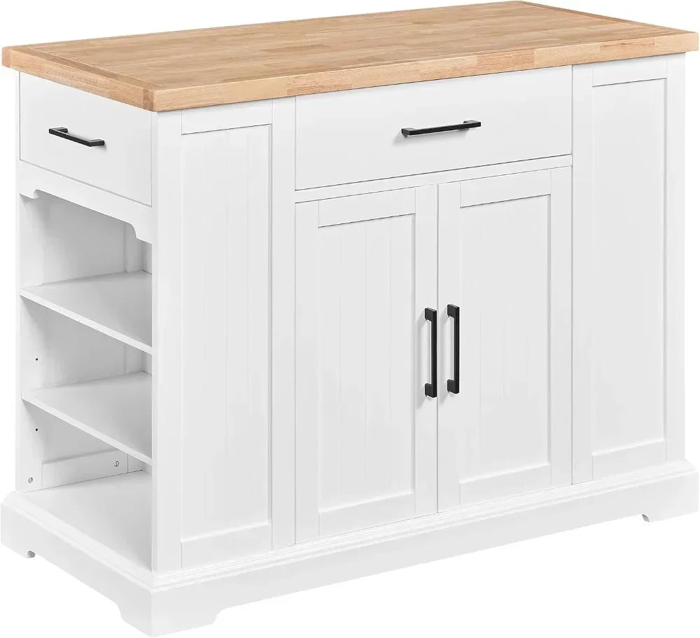 Rolling Kitchen Island Cart, 3 Drawers, Open Shelves, Inner Adjustable Shelves