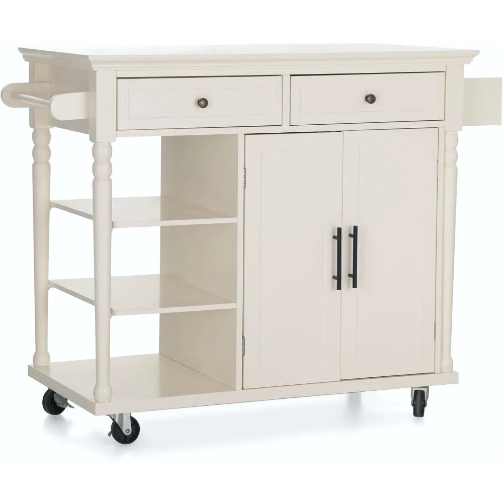 Rolling Kitchen Island Cart, Open Shelves, Drawers, Towel Holder