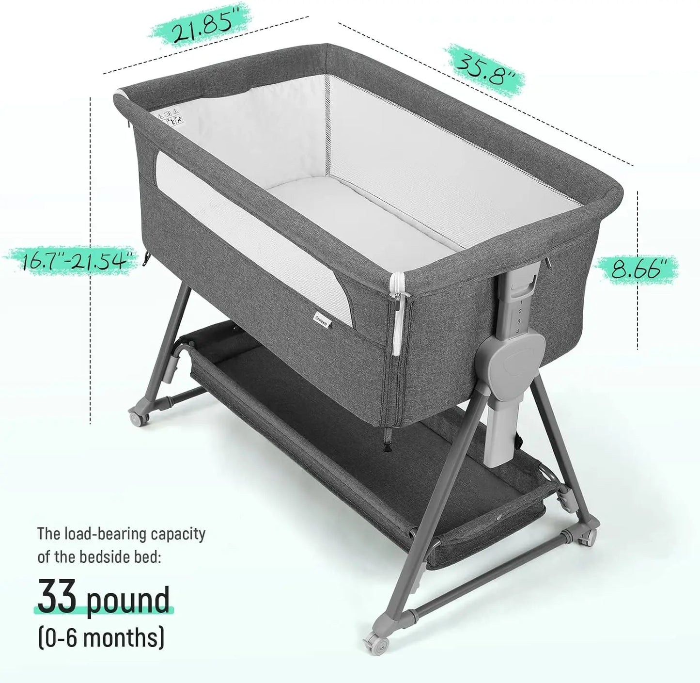 Baby Bassinet, Bedside Sleeper, Easy Folding Bassinet, Storage Basket, Wheels to Reduce Mom's Fatigue