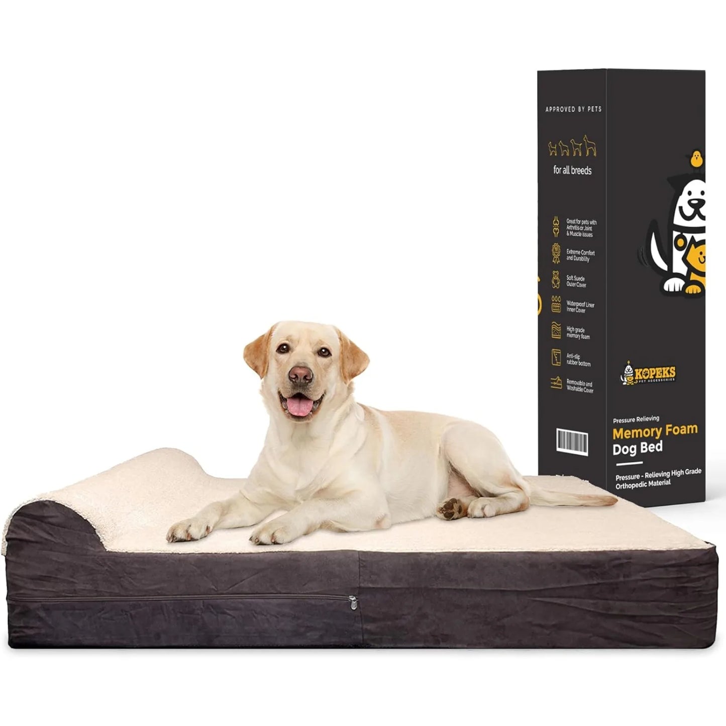 US Jumbo Orthopedic - 7-inch Thick Memory Foam Pet Bed with Pillow - Removable Cover, Anti-Slip Bottom - Free Waterproof Liner